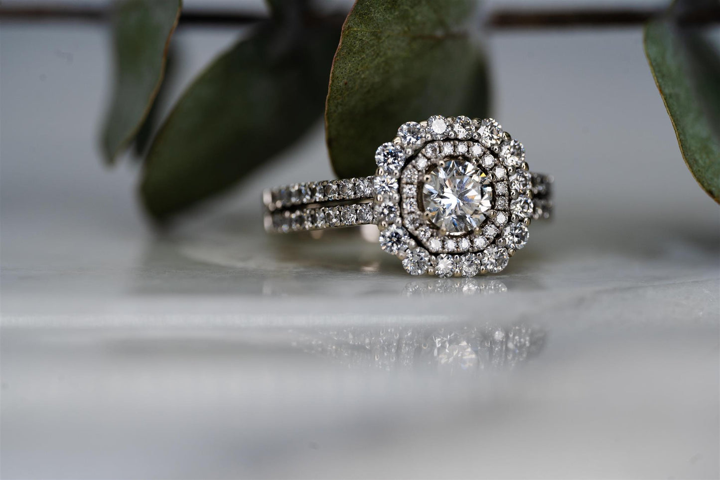 Double Halo Diamond Ring in 14K White Gold