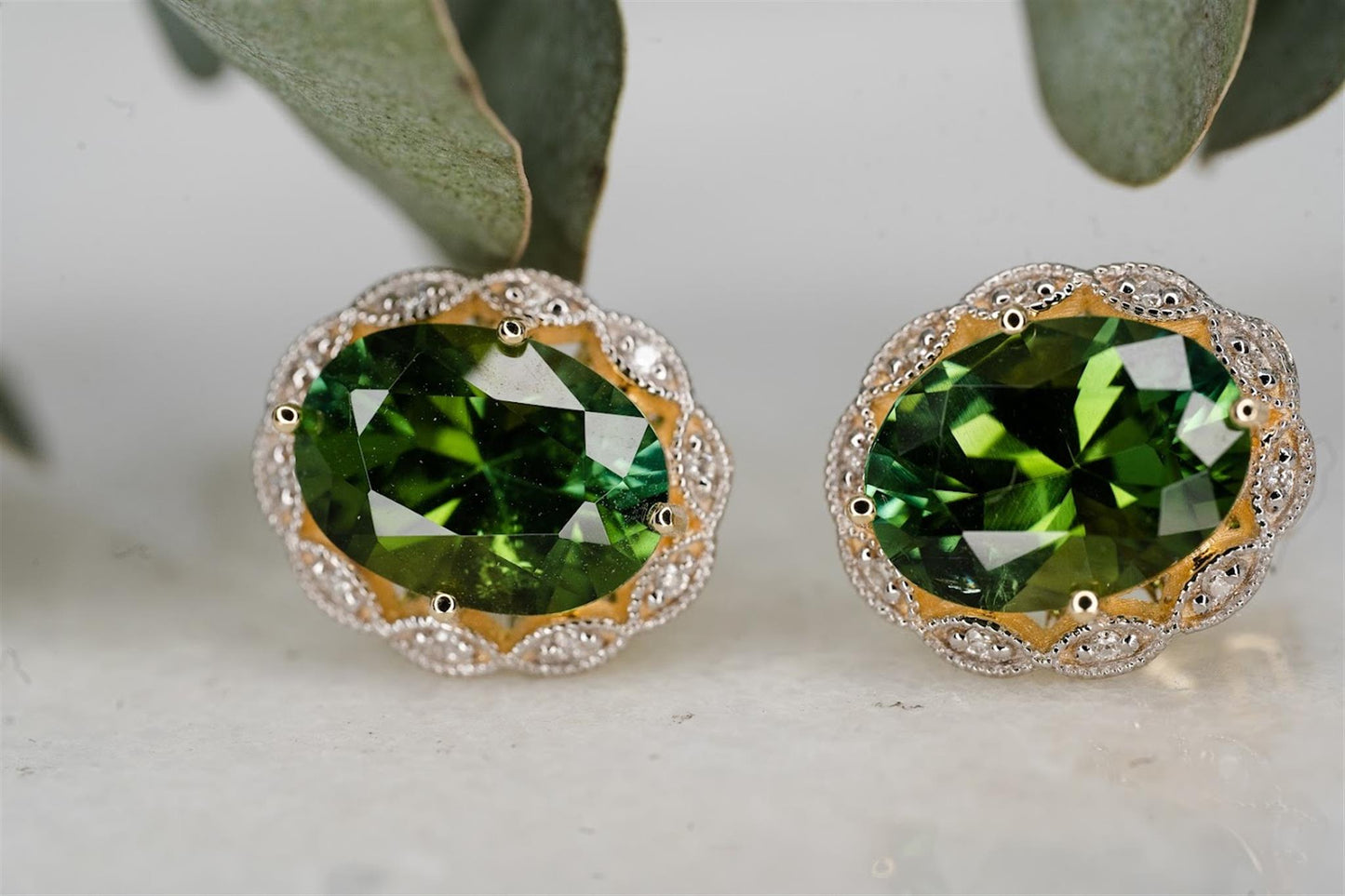 14K Yellow Gold Tourmaline and Diamond Earrings