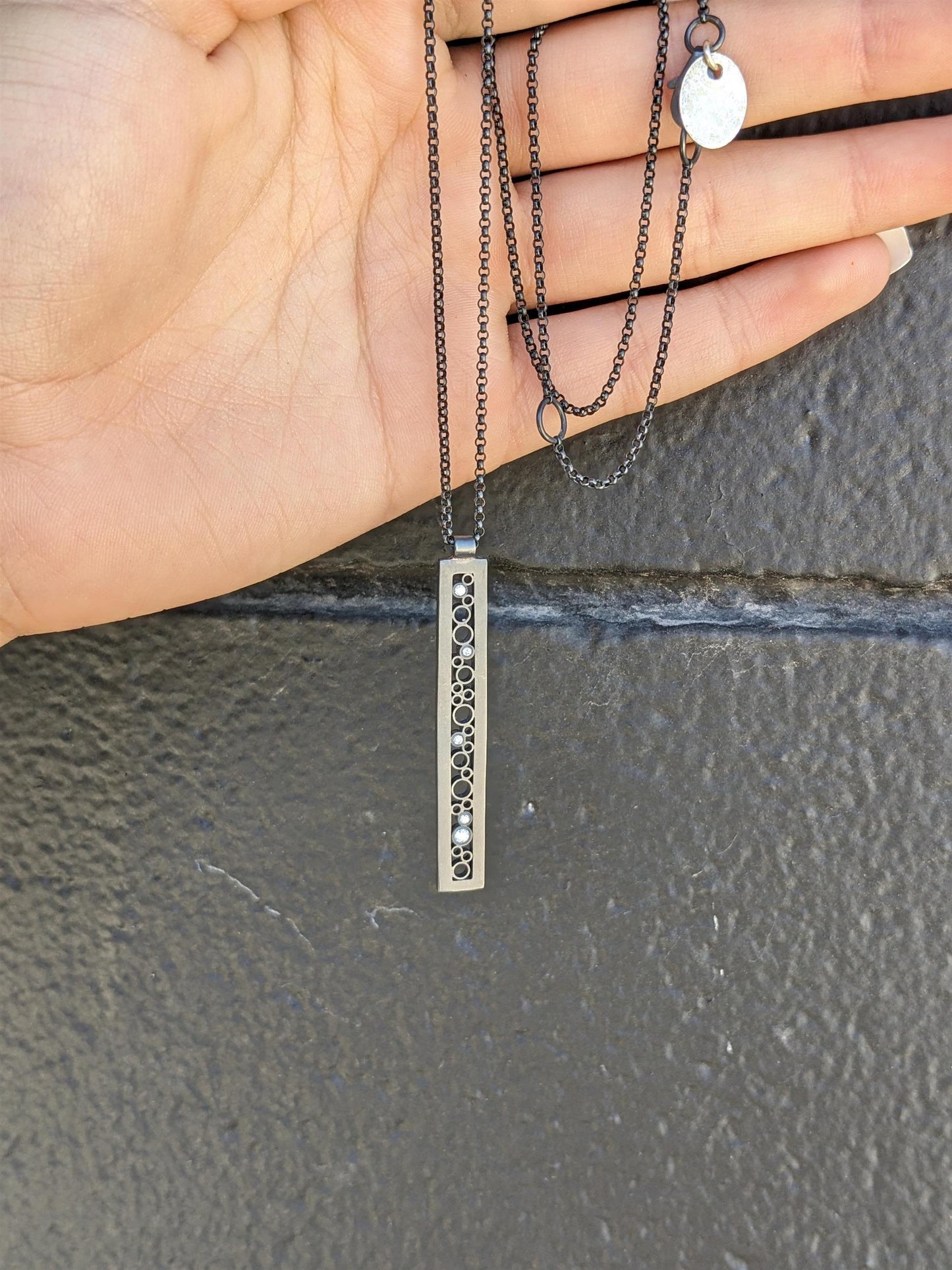Black Sterling Silver Oscuro Diamond Necklace (Long)