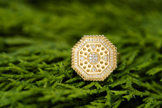 Yellow Gold and Diamond Medallion Ring