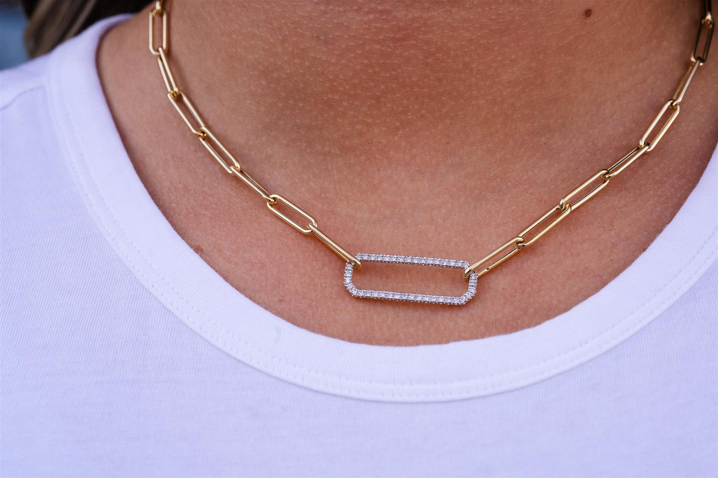Paperclip Style Diamond Necklace