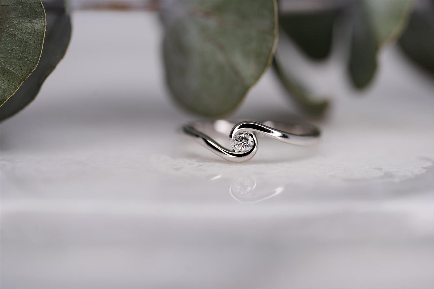 14K White Gold Single Diamond Ring
