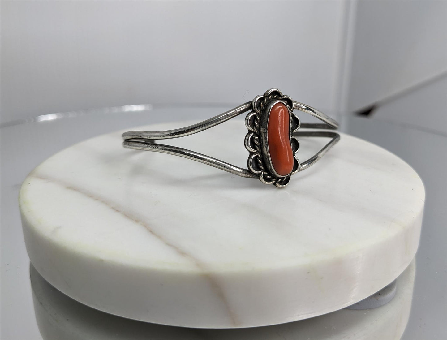 Red Coral and Sterling Silver Bracelet