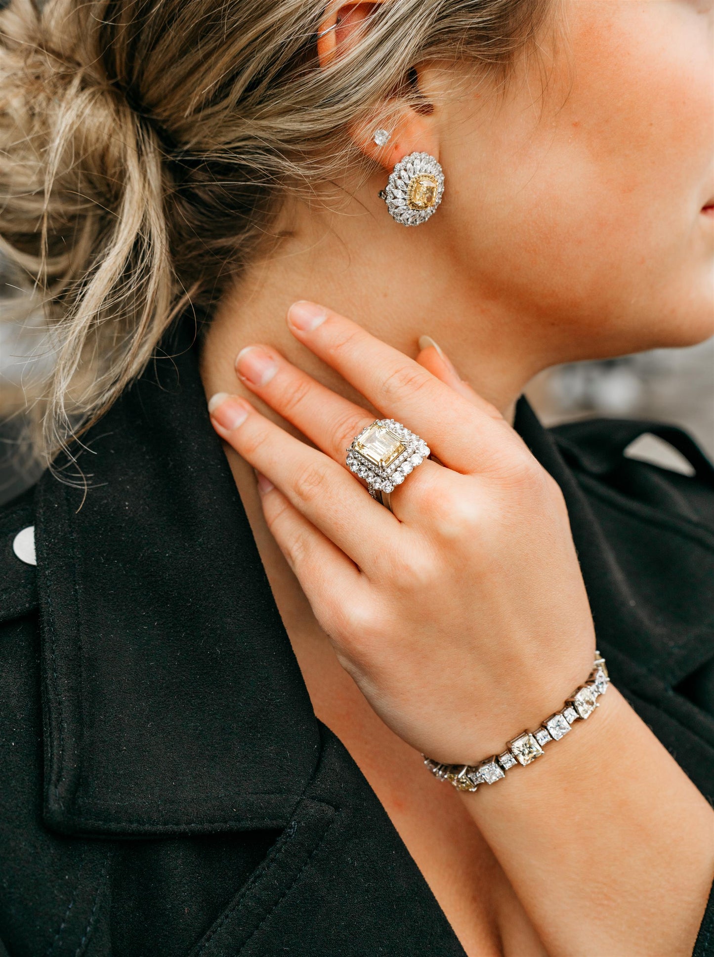 Big White And Yellow CZ Earrings