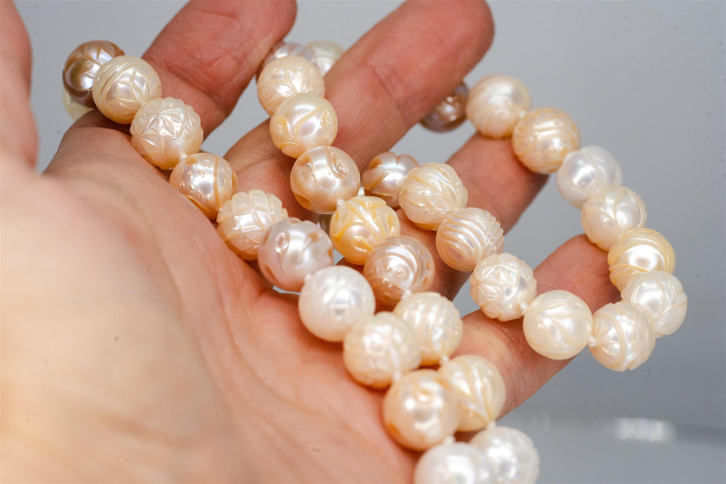 Lariat Style Carved Fresh Water Pearl Necklace