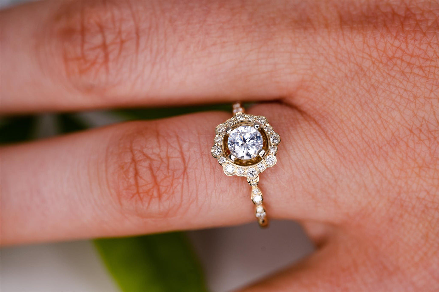 14K Yellow Gold Diamond Halo w/ Filigree Engagement Ring
