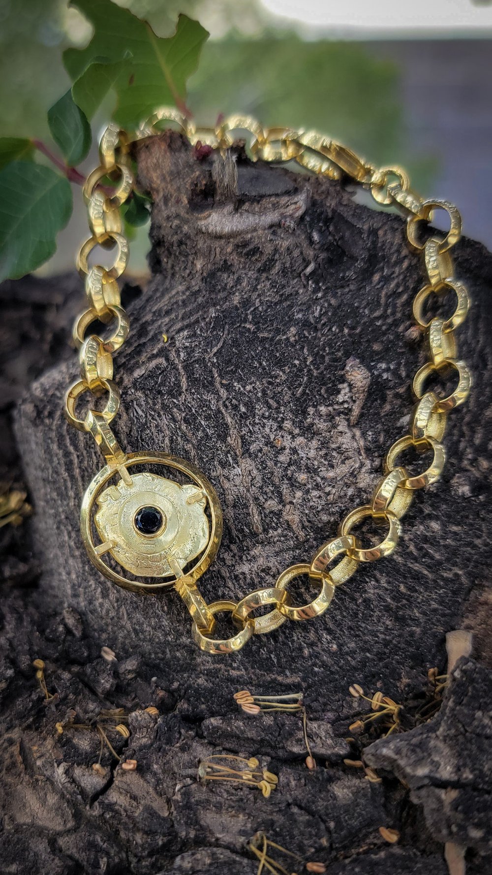 Single Station Framed Bullet Bracelet With Stone