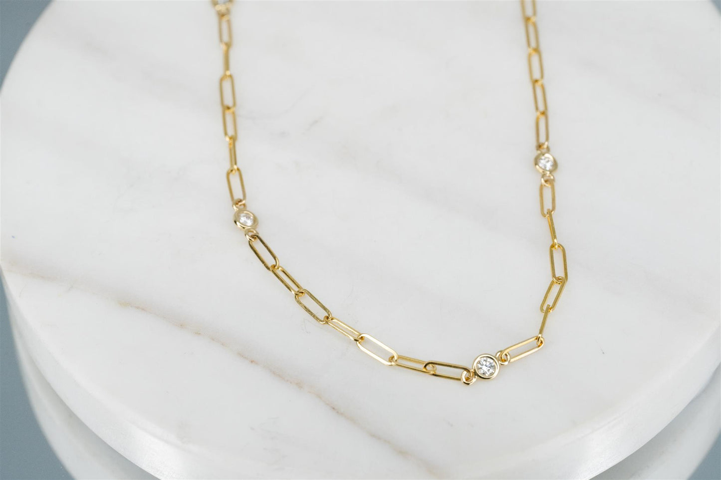 14K White Gold Diamond Paperclip Necklace