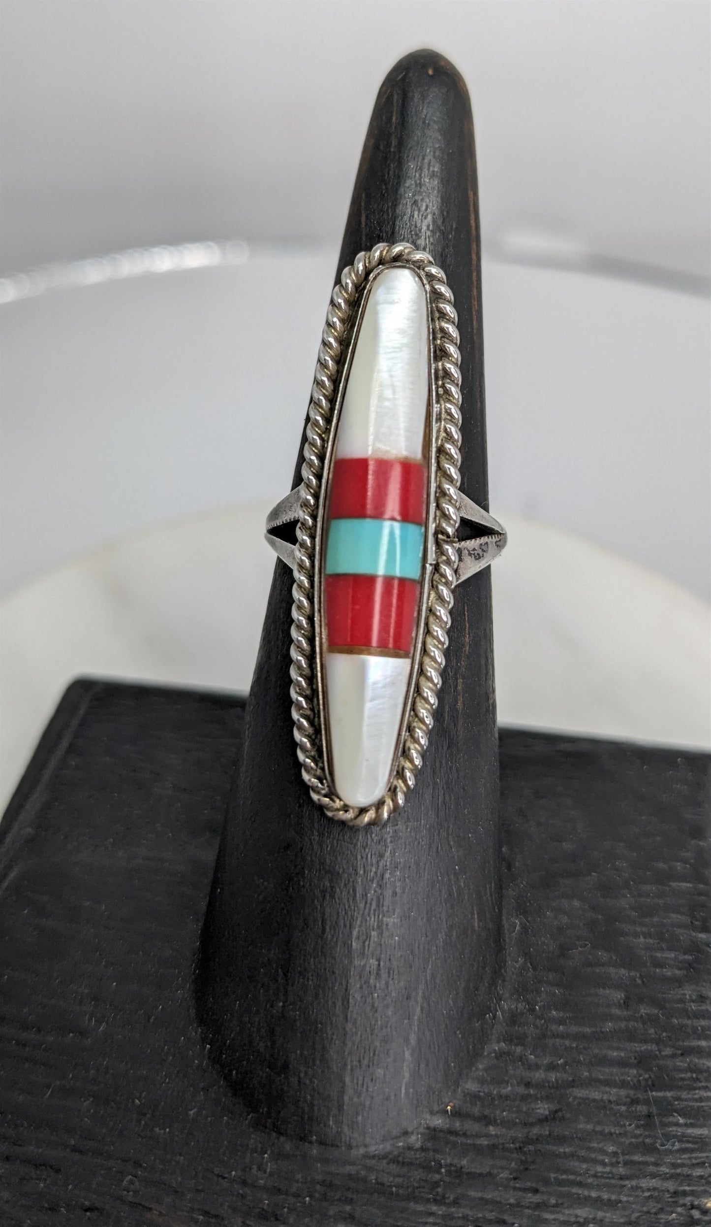 Mother Of Pearl, Coral and Turquoise Ring