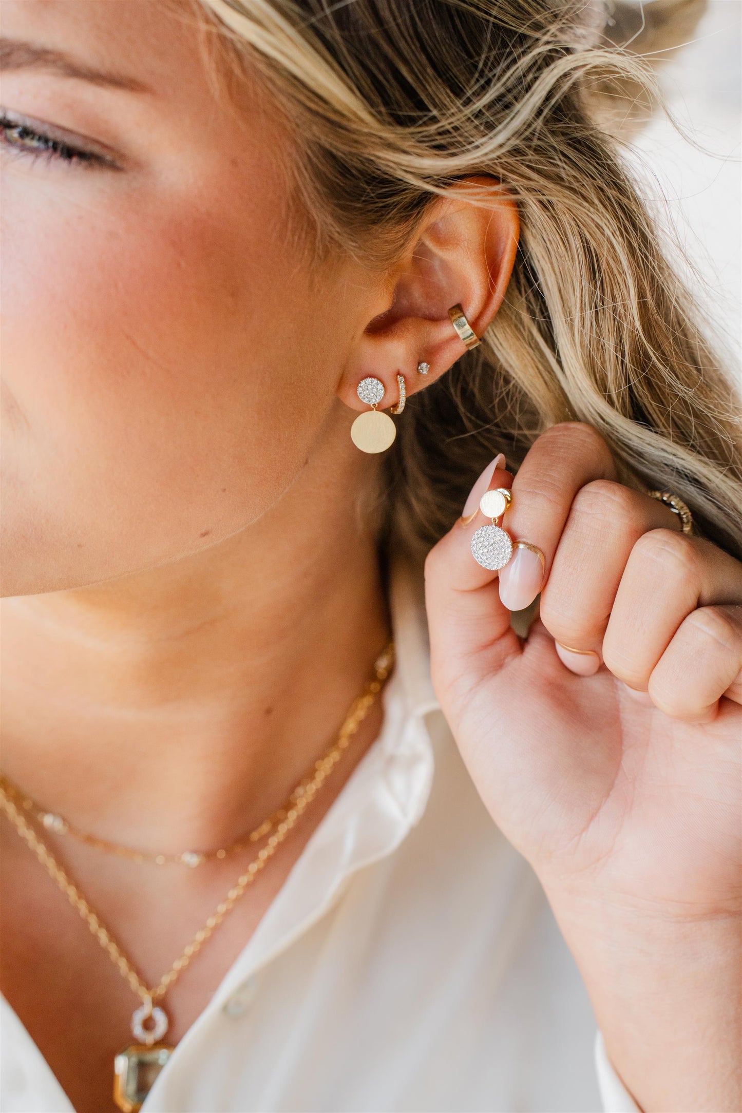 Diamond And Yellow Gold Contrast Earrings