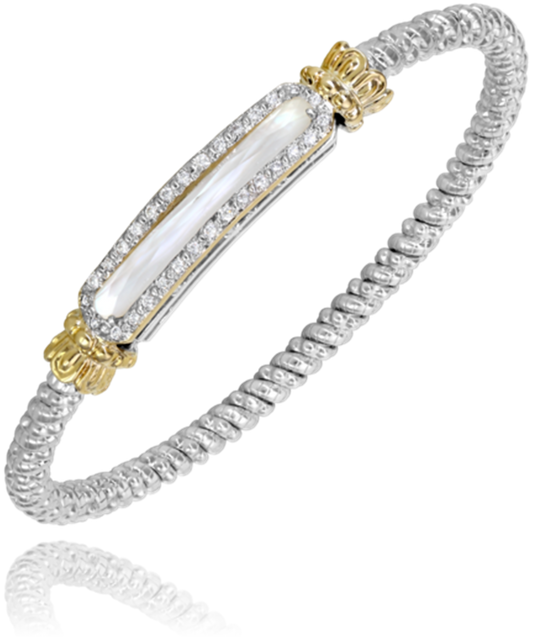 Yellow Gold and Sterling Silver Mother of Pearl and Diamond Bracelet