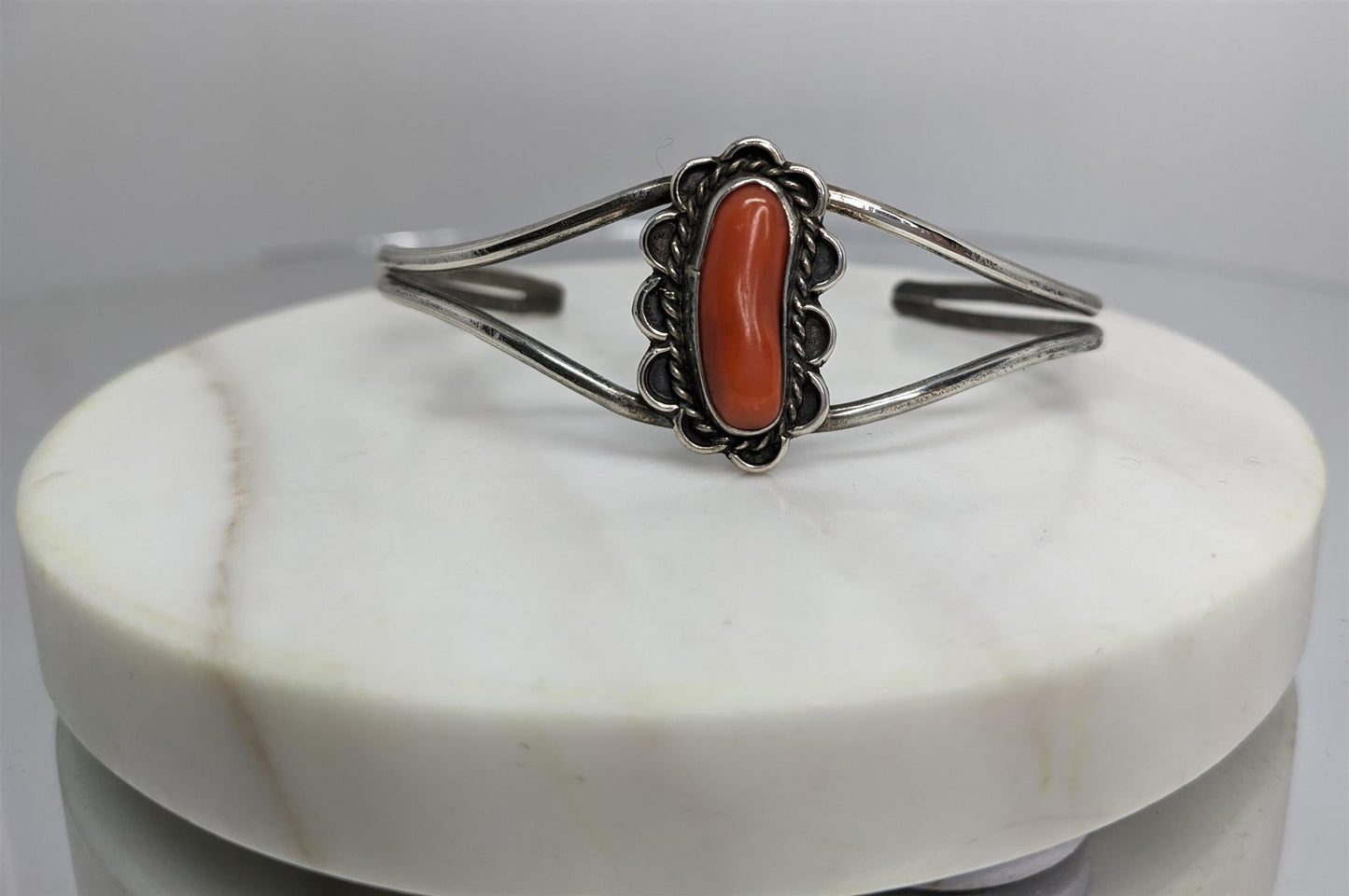 Red Coral and Sterling Silver Bracelet