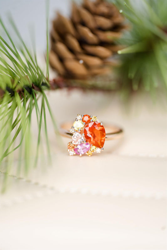 14K Rose Gold Tesserae Cluster Ring - Warm Tones