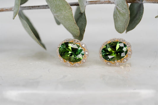 14K Yellow Gold Tourmaline and Diamond Earrings