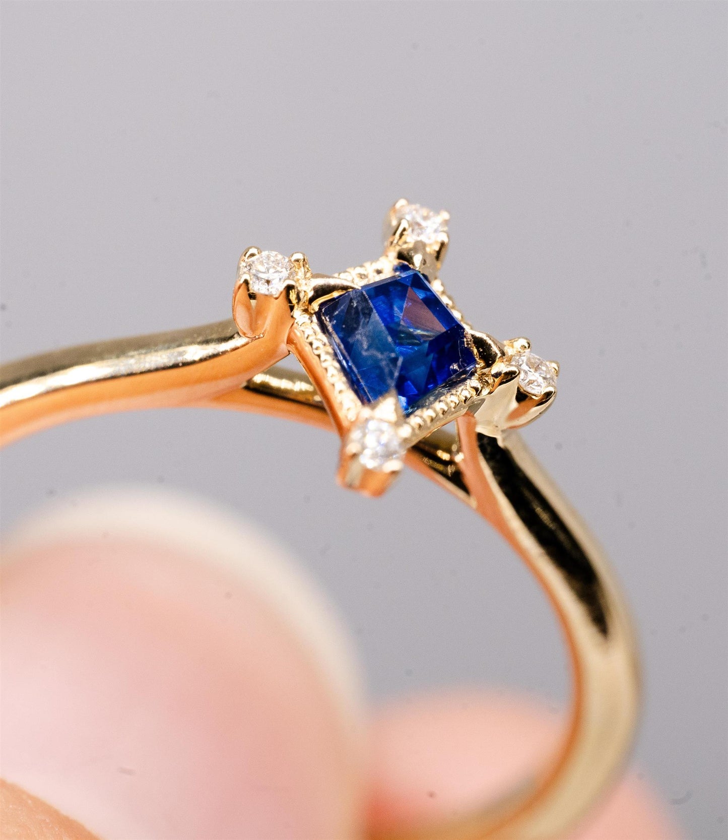 14K Yellow Gold Kite Sapphire and Diamond Ring (Custom)
