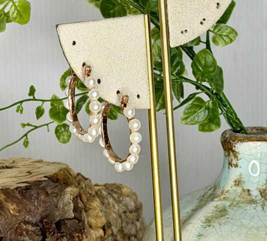 Rose Gold plated pearl hoops