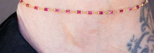Yellow Gold and Pink Sapphire Anklet