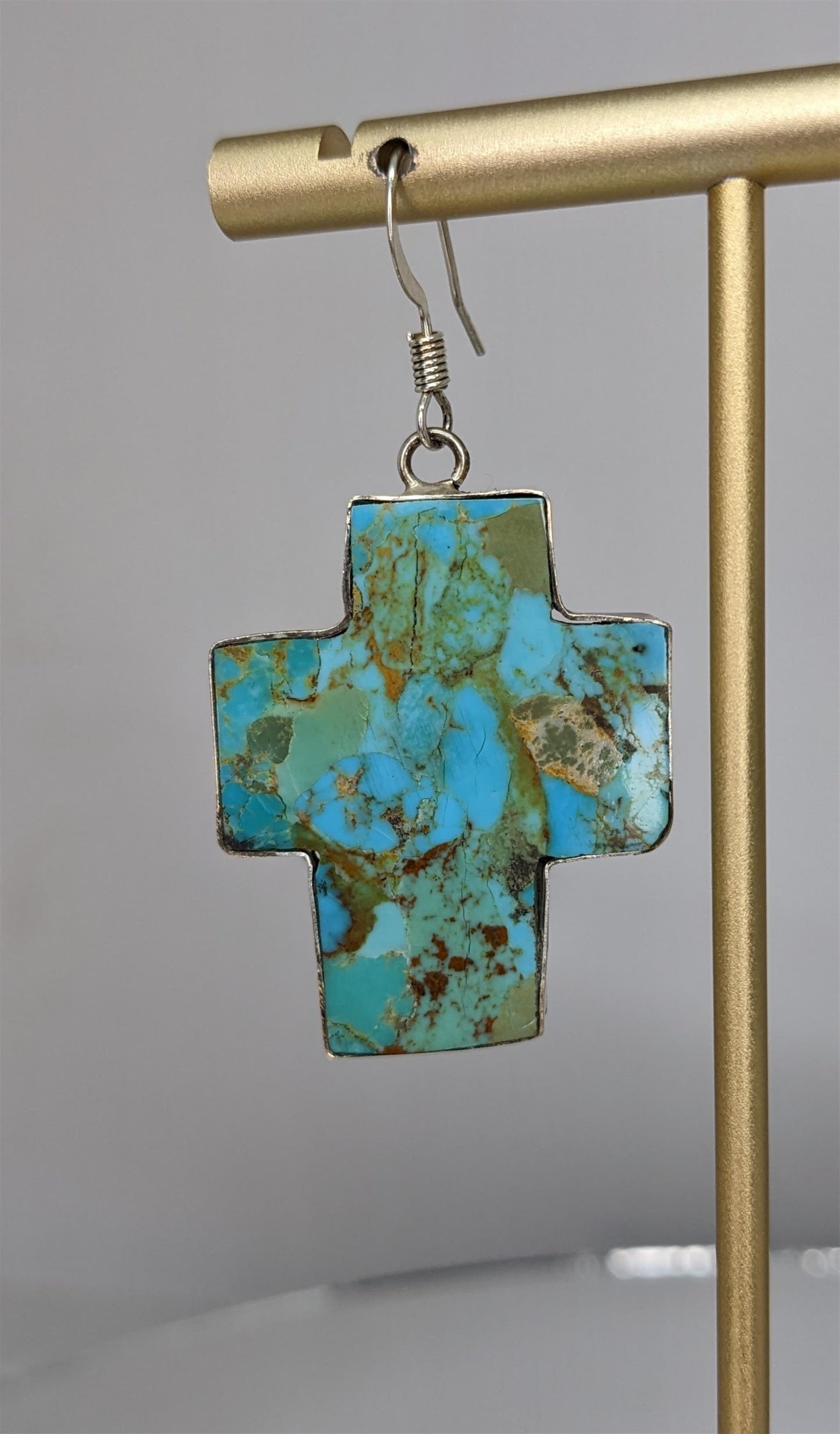 Sterling Silver Cross and Turquoise Earrings