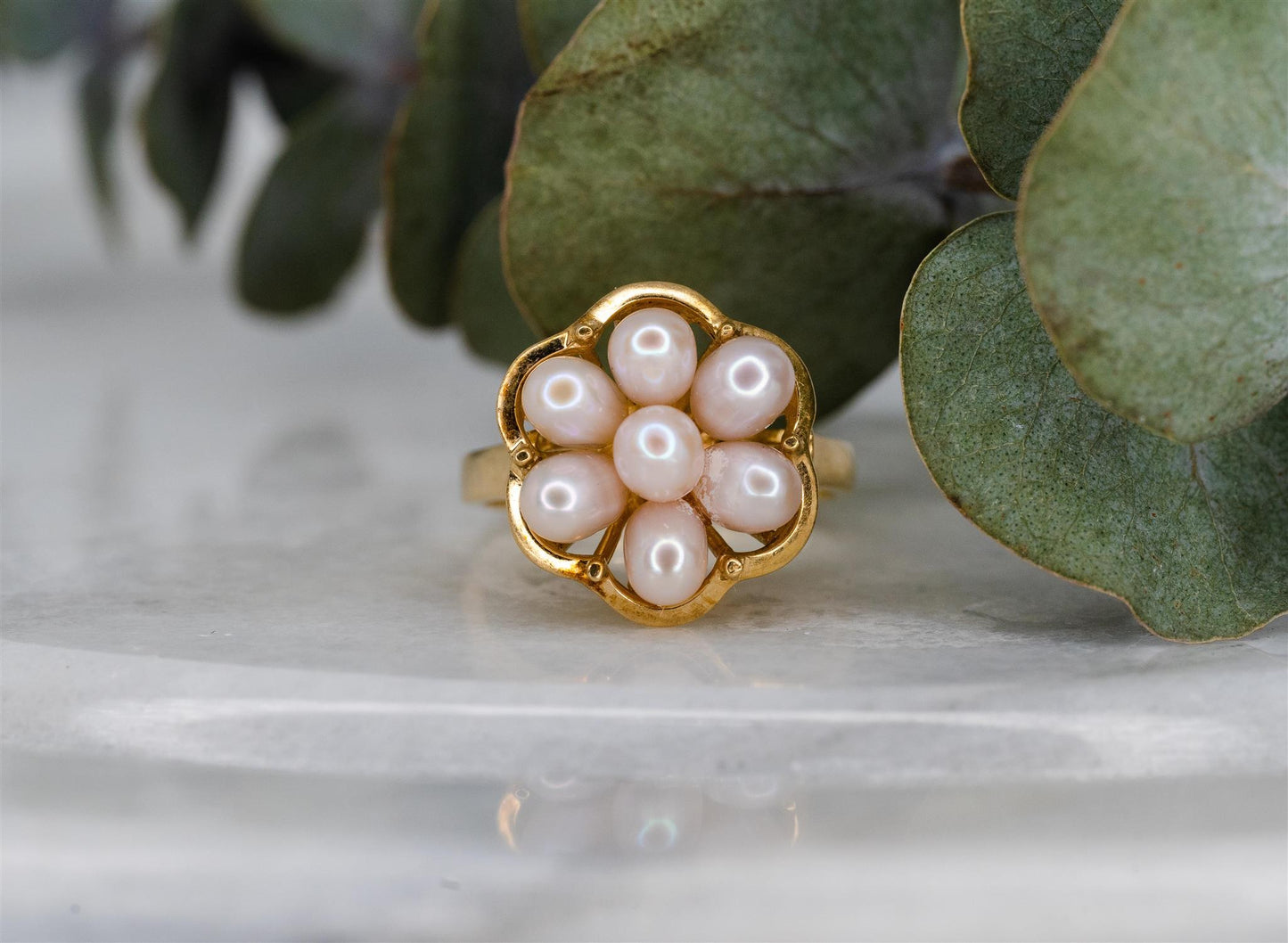 14K Yellow Gold Pearl Flower Ring