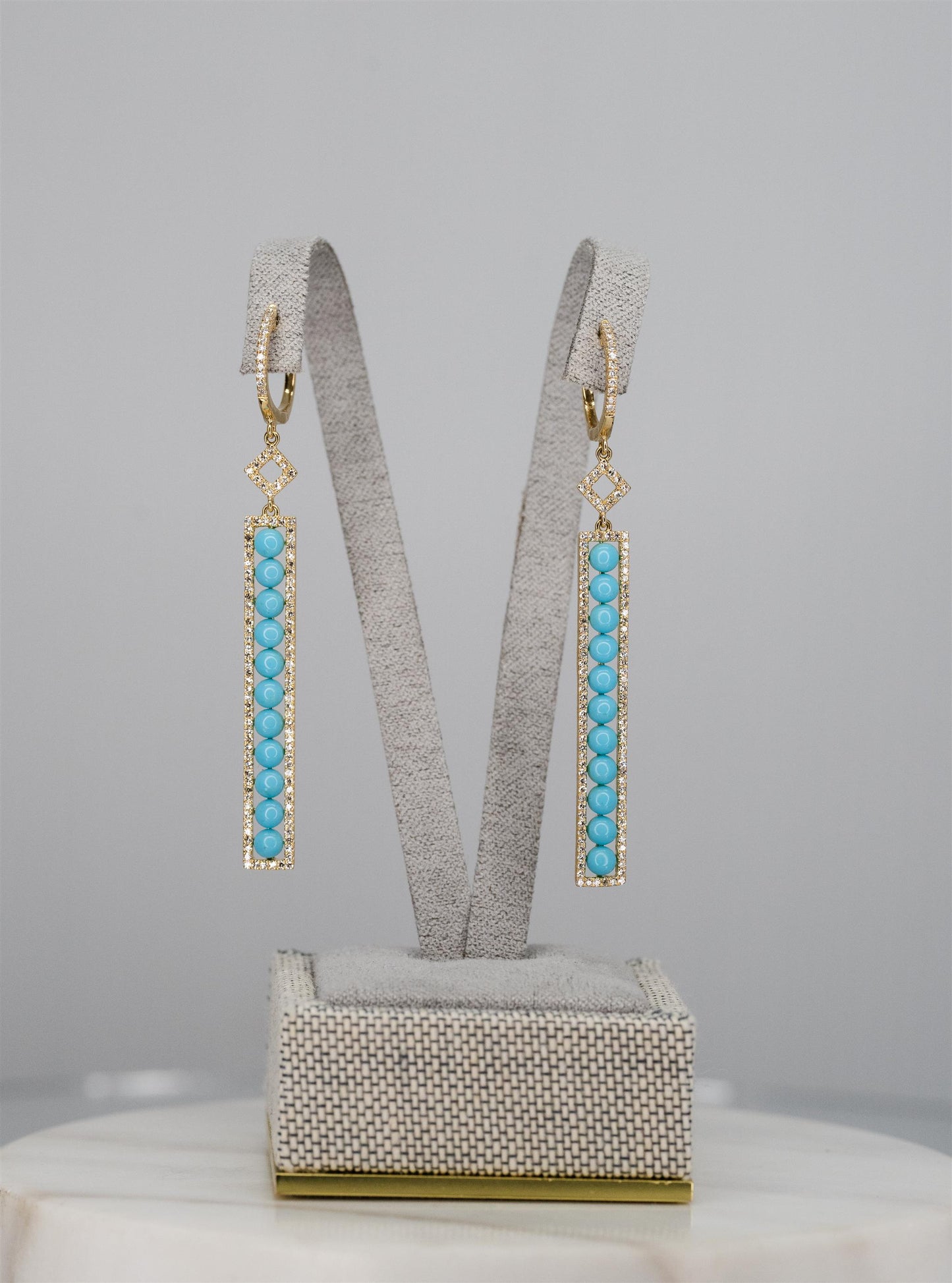 Turquoise And Diamond Bar Drop Earrings