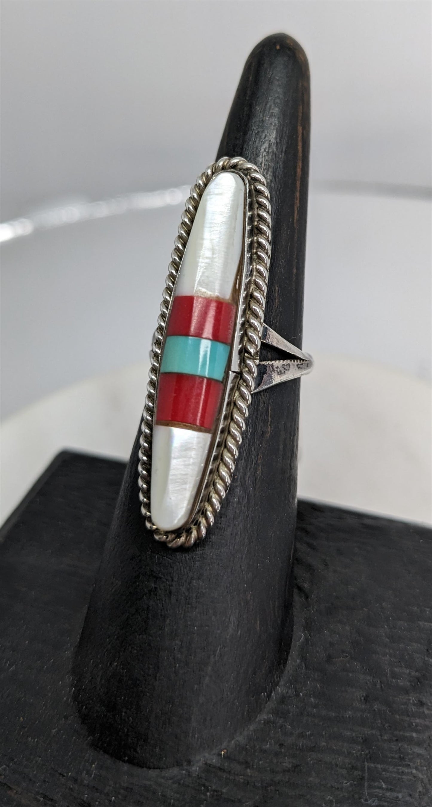 Mother Of Pearl, Coral and Turquoise Ring