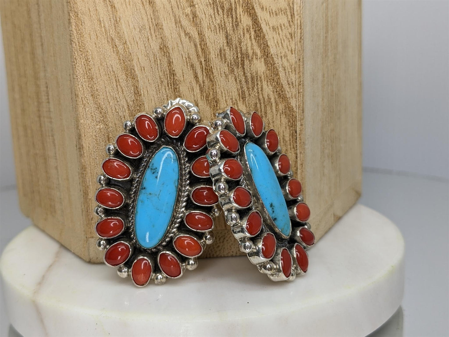 Sterling Silver, Coral and Turquiose Earrings