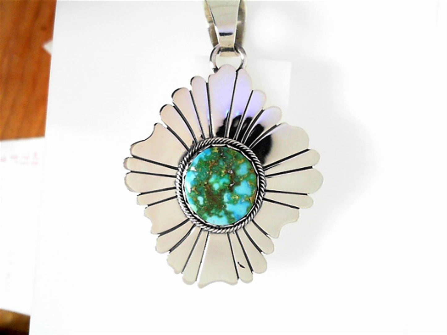 Turquoise and Sterling Silver Flower Pendant