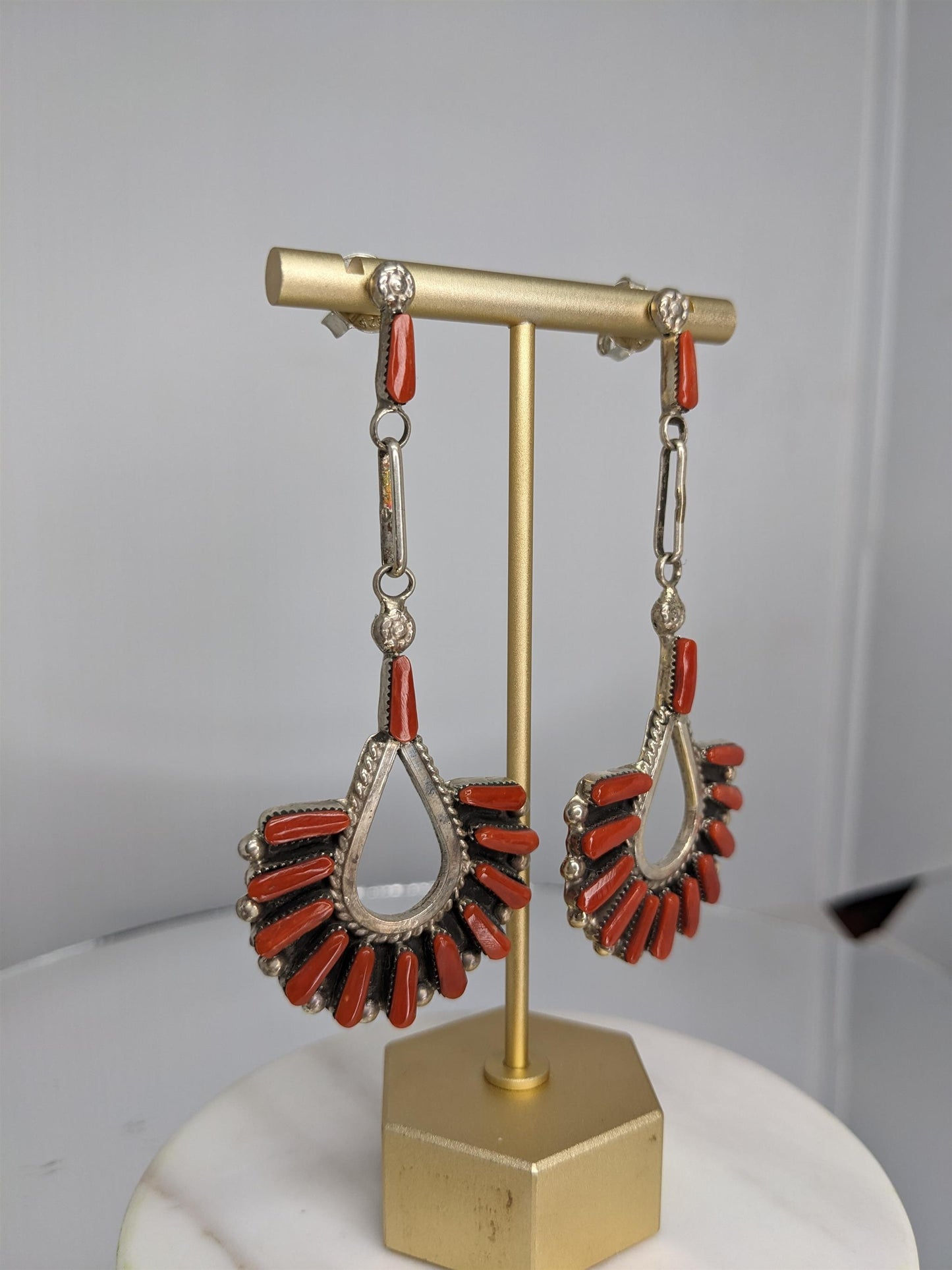 Sterling Silver Coral Dangle Earrings