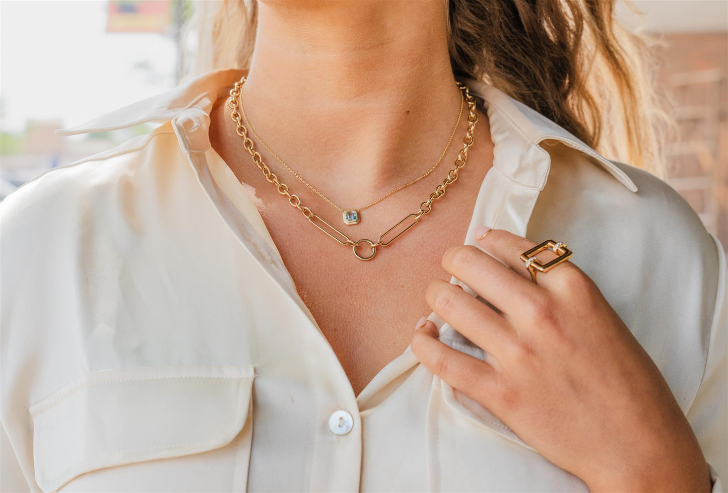 Yellow Gold Paperclip And O Necklace