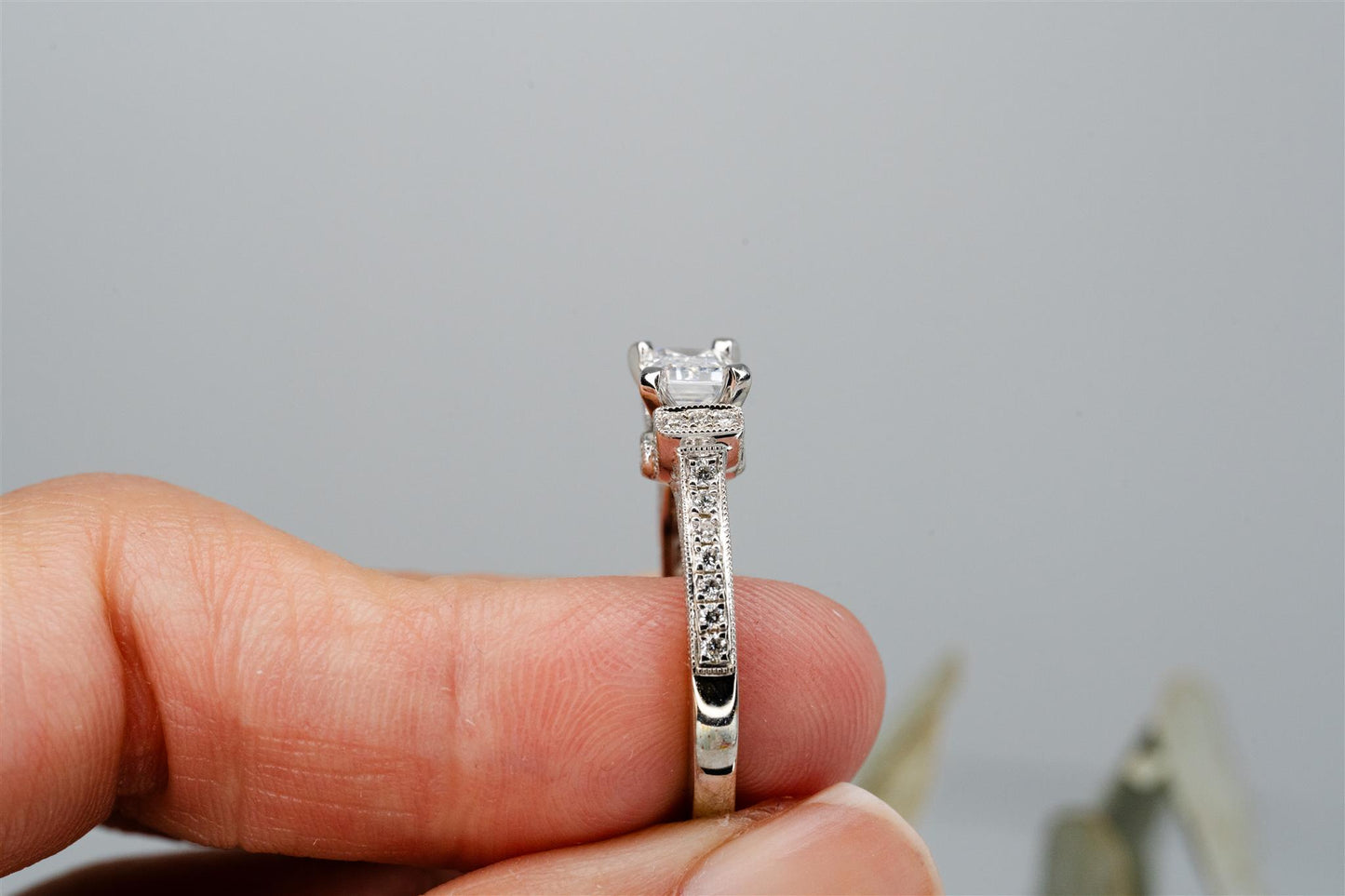 14k White Gold Emerald Cut Diamond Ring