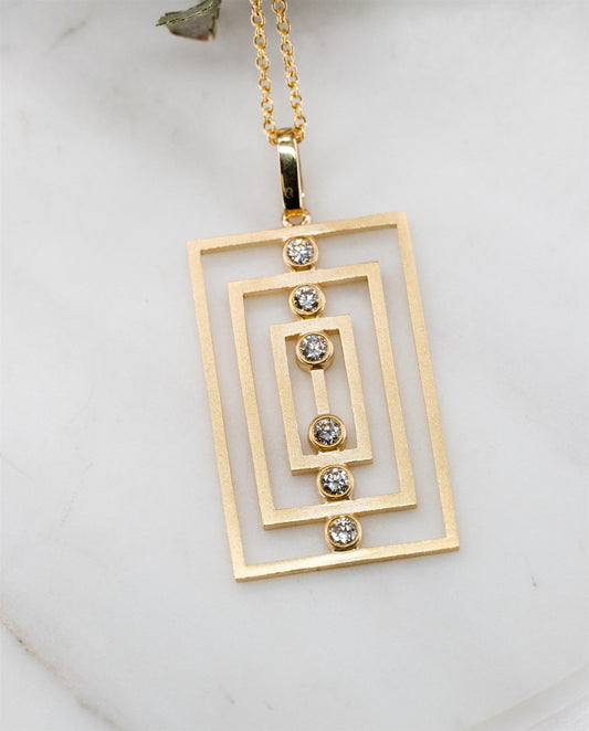 Open Rectangle And Diamond Necklace