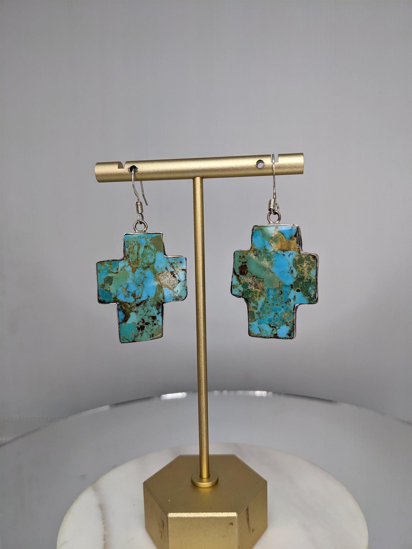 Sterling Silver Cross and Turquoise Earrings