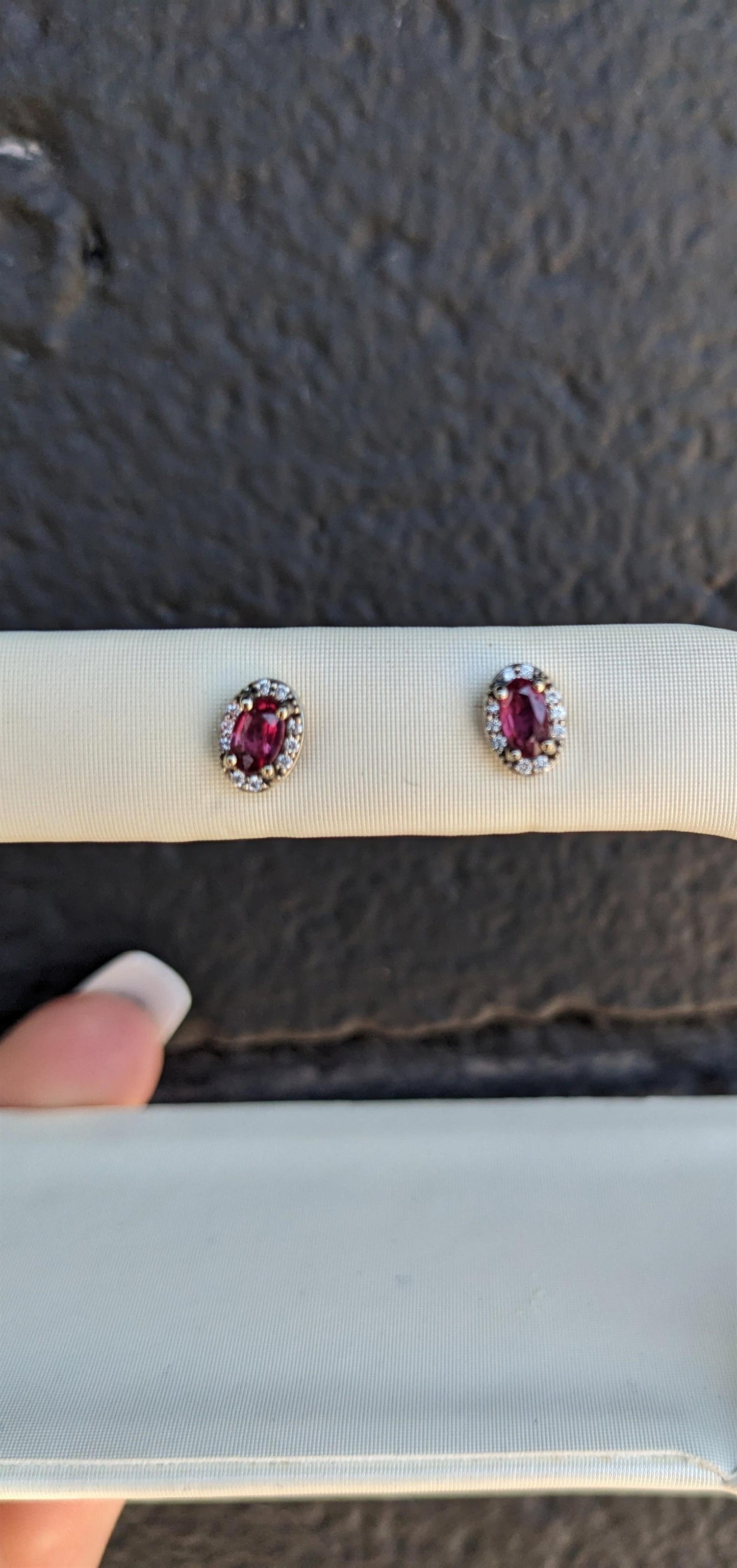 14K White Gold Stud Ruby and Diamond Halo Earrings