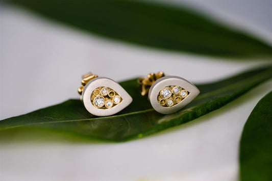 Sterling Silver Estrella TinyTeardrops with 18K Yellow Gold and Diamond Accented Studs Beller Brooke