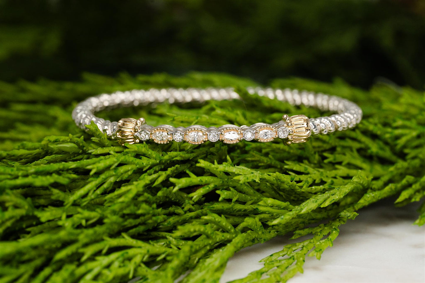 Yellow Gold and Sterling Silver Diamond Bracelet