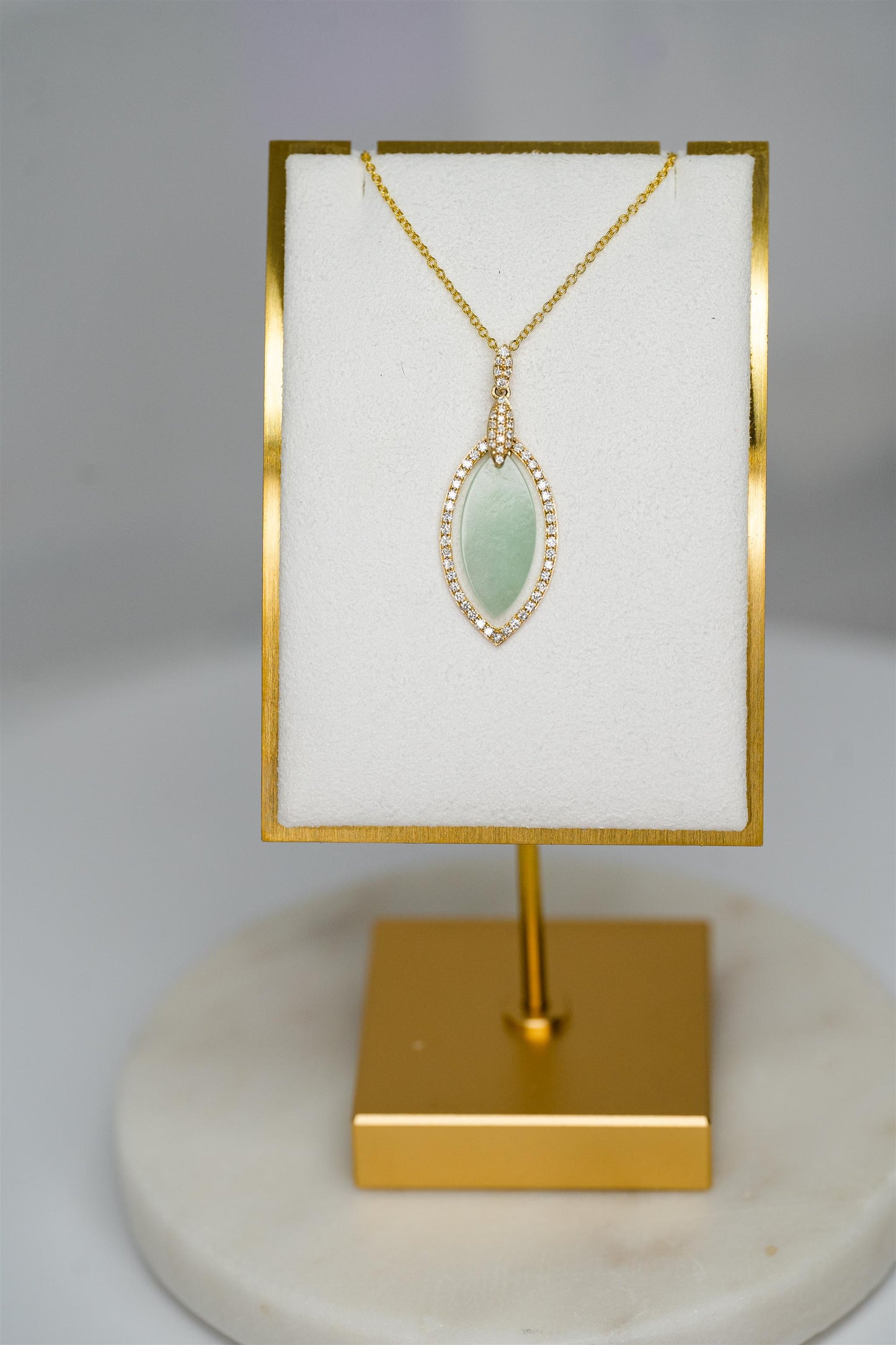 14K Yellow Gold Jade and Diamond Necklace