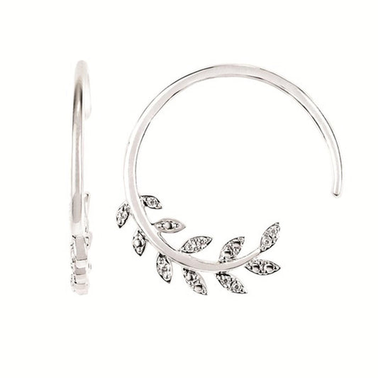 Diamond Leaf Open Hoop Earrings
