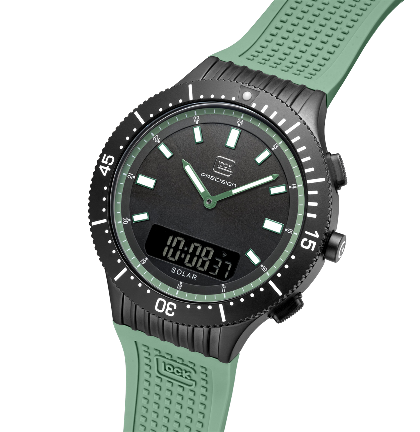 Black Face With Green Band Glock Watch