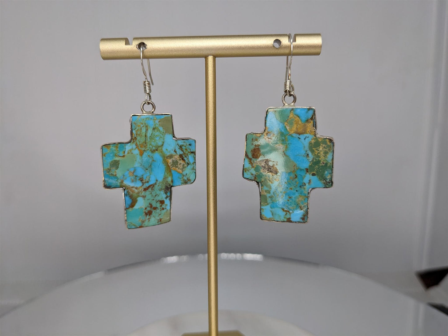 Sterling Silver Cross and Turquoise Earrings