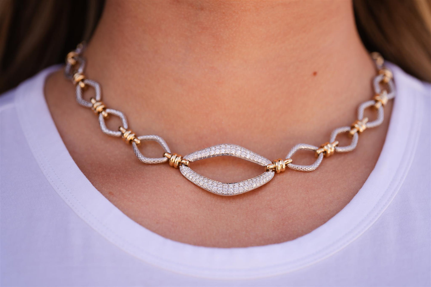 Womens Diamond Fancy Link Necklace