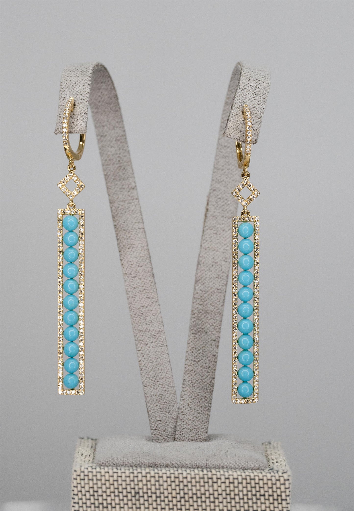 Turquoise And Diamond Bar Drop Earrings