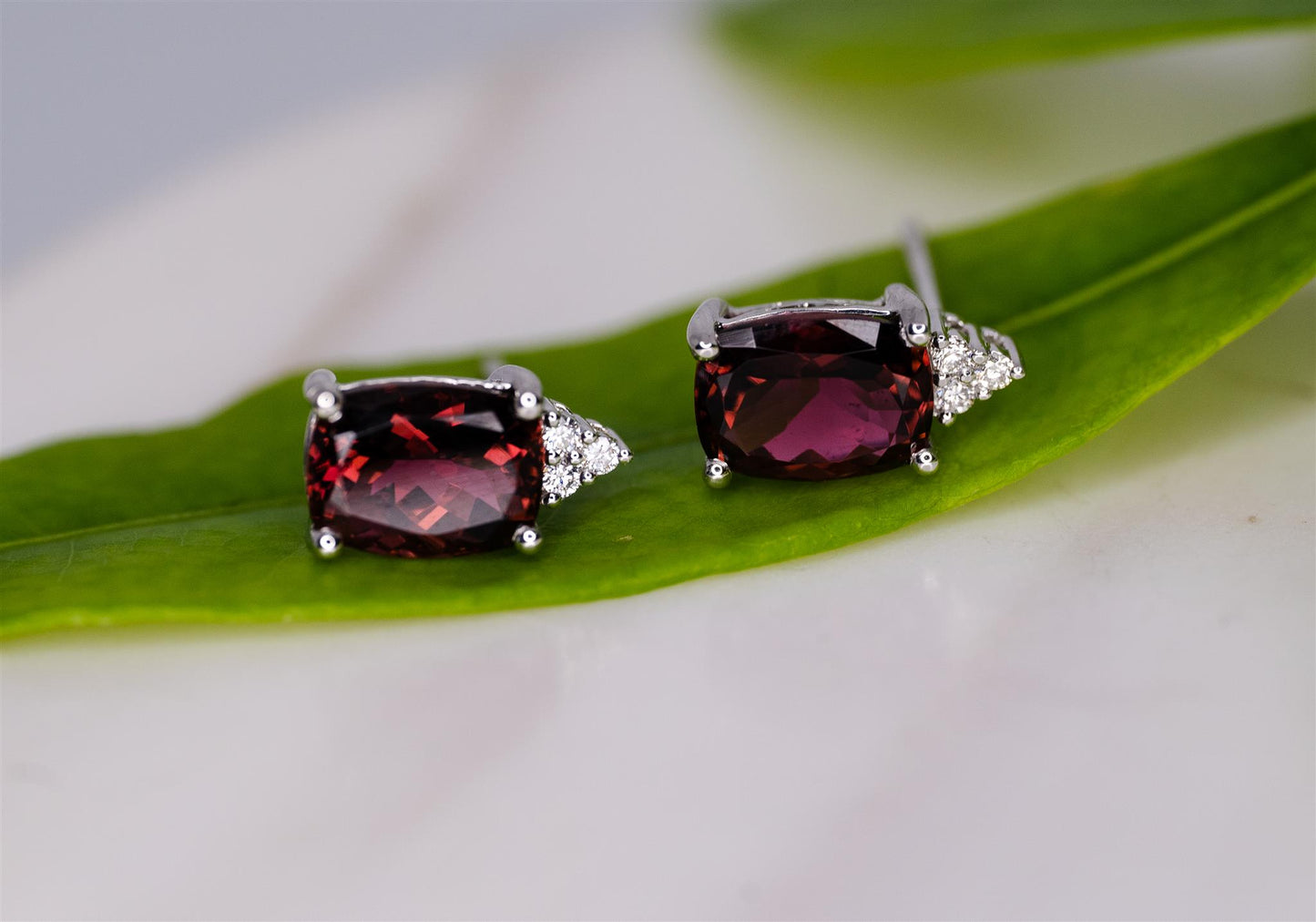 14K White Gold Cushion Shaped Tourmaline and Diamond Studs