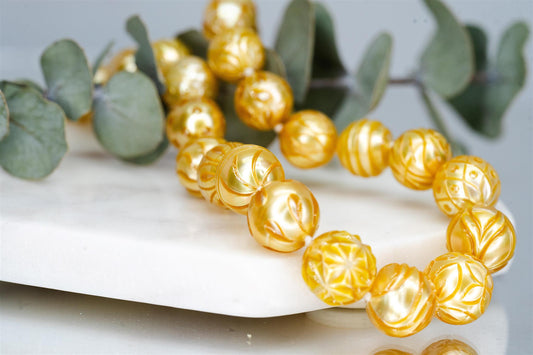 Natural Carved South Sea Yellow Pearl Necklace