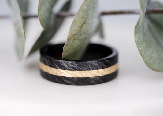 Black Ceramic and Yellow Gold Textured Ring