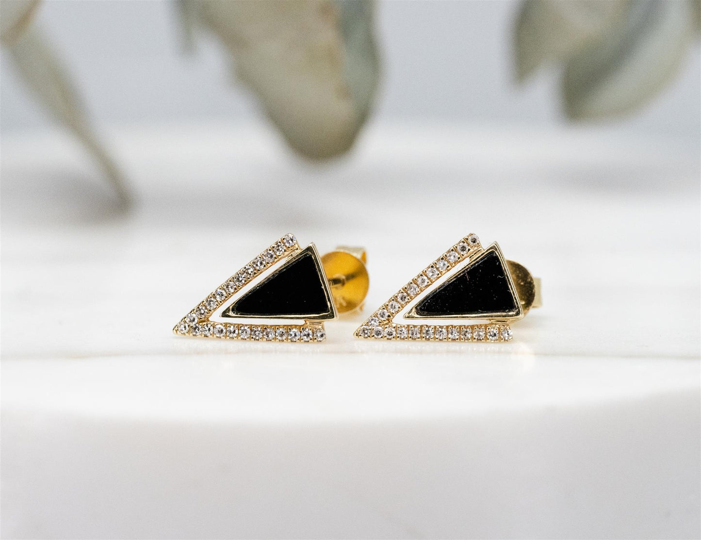 18K YG, Black Onyx and Diamond Earrings