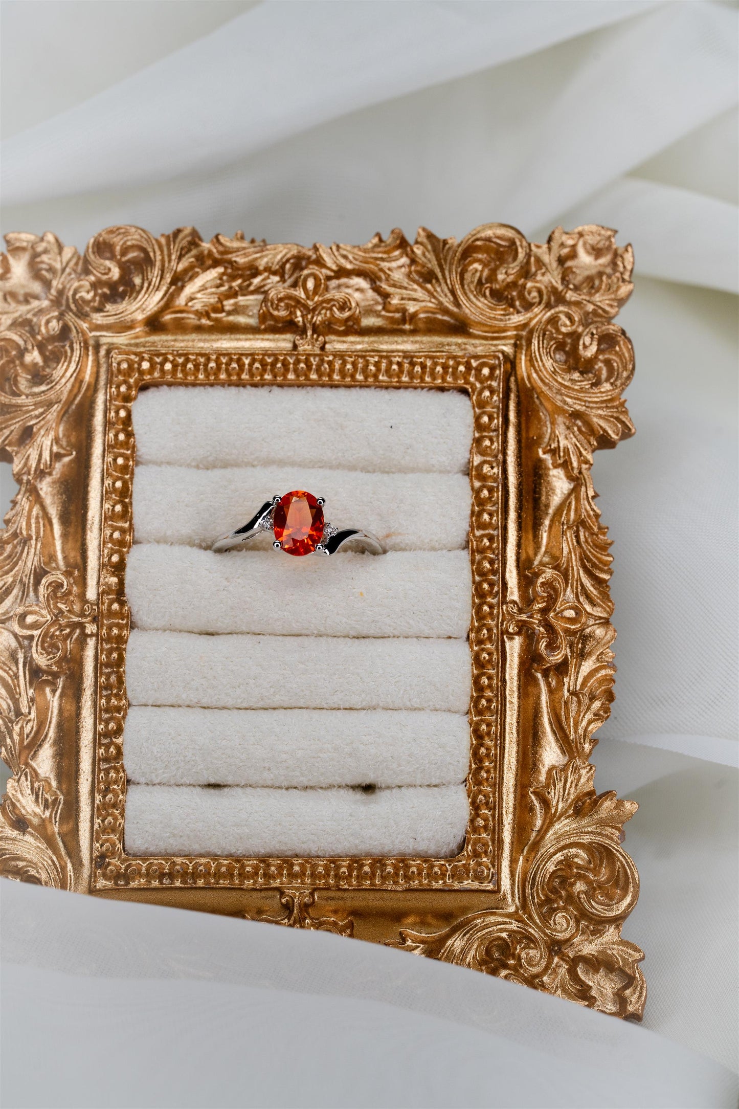Fire Opal & Diamond Ring