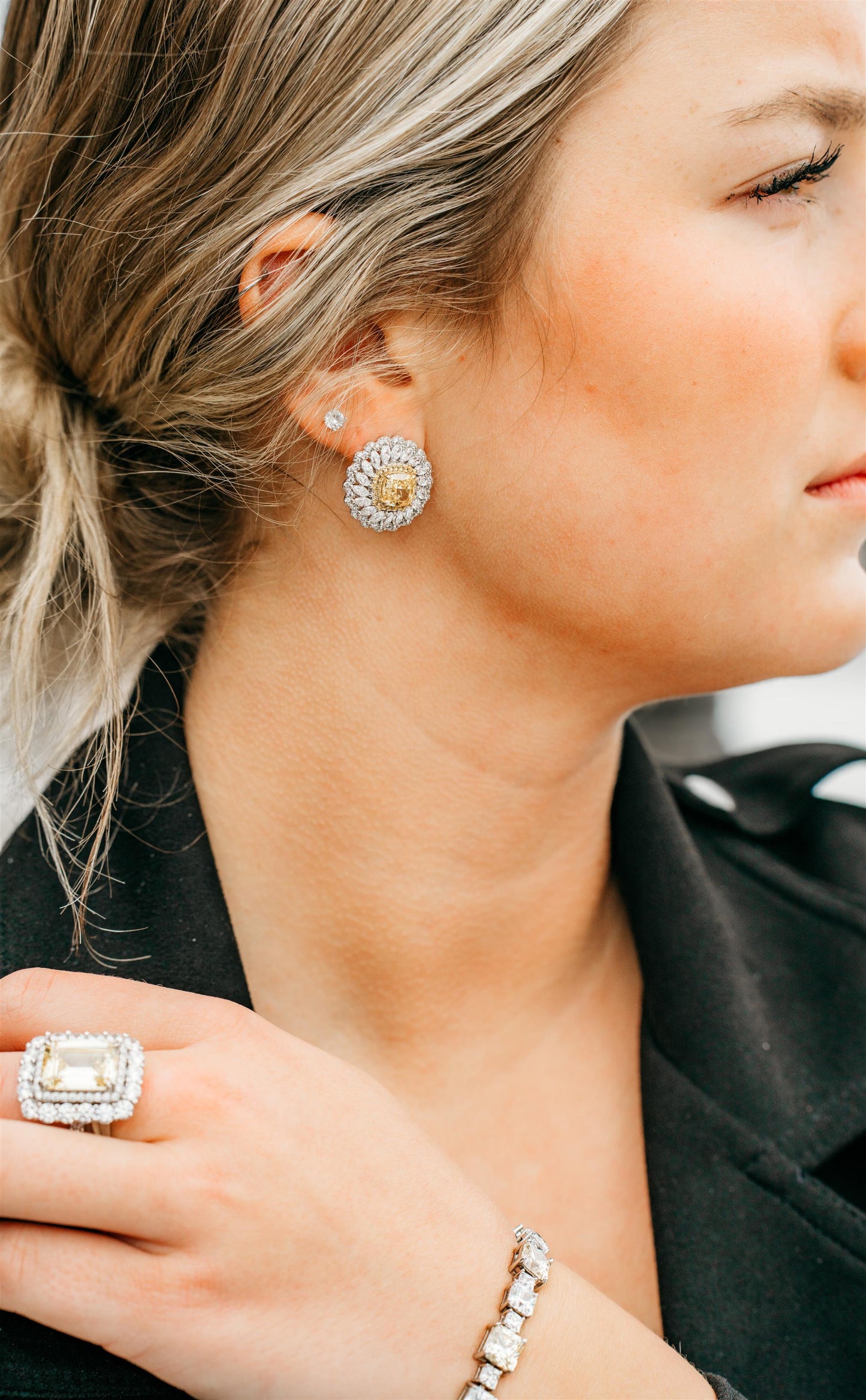 Big White And Yellow CZ Earrings