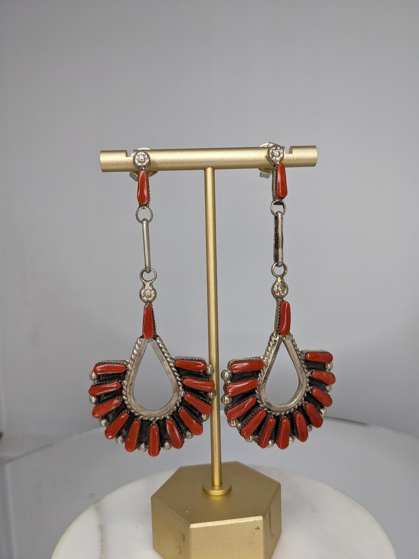 Sterling Silver Coral Dangle Earrings