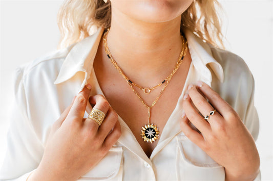 18k YG Black Onyx and Diamond Sunburst Necklace