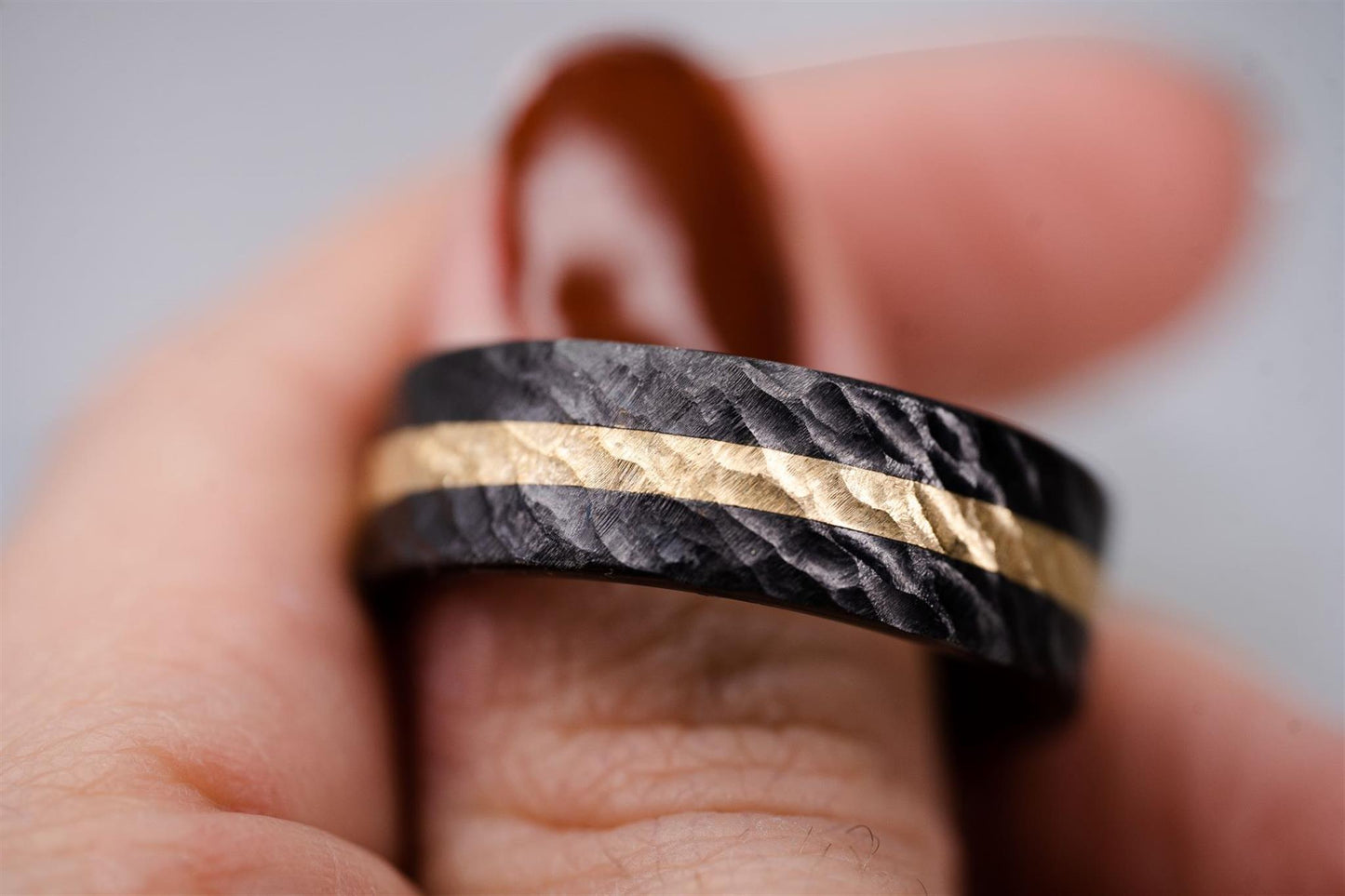 Black Ceramic and Yellow Gold Textured Ring